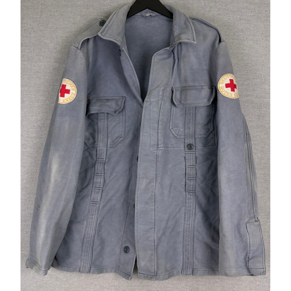 Vintage German Red Cross DRK Work Jacket Blue Grey XL Patch Jacket french chore